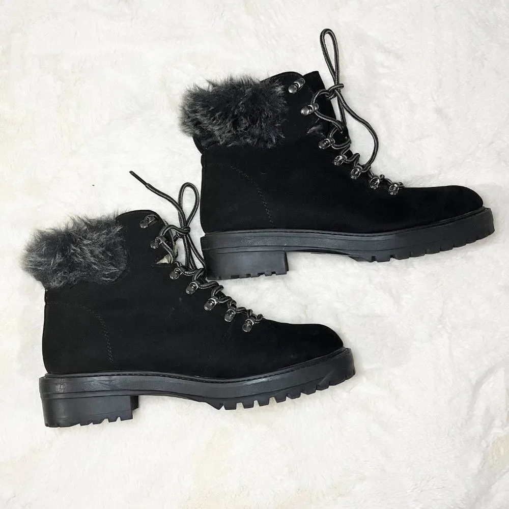 Merona Black Faux Fur Tipped Boots Size‎ 8